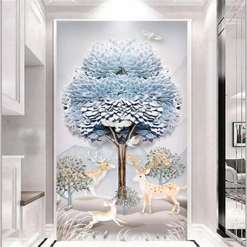 Потребителски тапети 3d стенопис модерен минималистичен перлено бял стерео абстрактно дърво богатство, декоративна живопис на верандата в скандинавски стил 8d тапети