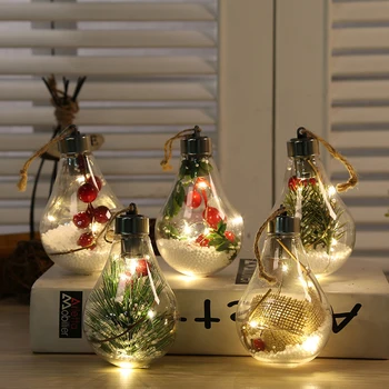 Прозрачни висящи топки с орнаменти, led коледни топки, с имитация на електрическата крушка, висулка във формата на елхи за декор на Коледно парти