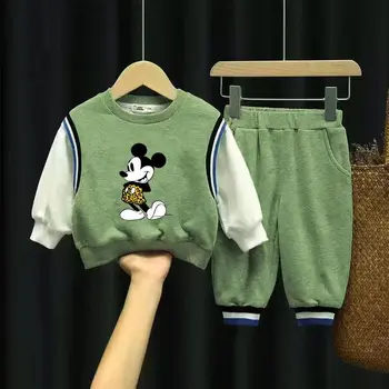 Пролетно-есенен комплект, подходящ за деца 2023 г., модни връхни дрехи с Мики Маус за момчета и момичета, комплект от две части