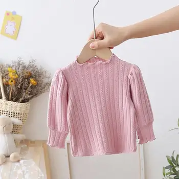 Пуловер за момичета 2022, долната риза, есенно-зимни дрехи, детски вязаный пуловер с гъбични ръба, детски топ с дълъг ръкав