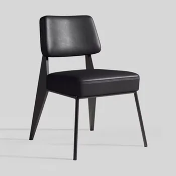 Реколта трапезни столове в скандинавски стил, Кожени Удобни Дизайнерски Столове за почивка в очакване, Черни Модни Аксесоари за интериора, Стоки за помещения