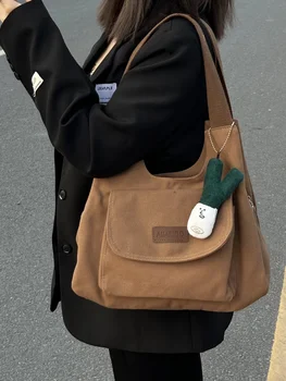 Ретро-мода холщовая чанта-тоут голям капацитет, универсална чанта на рамото, училищна чанта, ежедневни холщовые дамски чанти за рамо