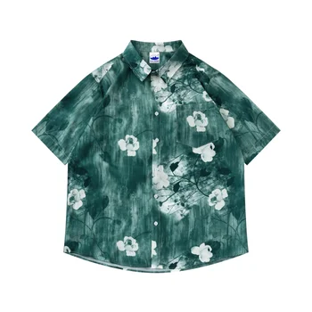 Риза за Мъже 2023, Ново поло с къс ръкав, Реколта цвете живопис с маслени бои, фрагментированная блуза, Camisas Y Blusas, мъжки дрехи Риза