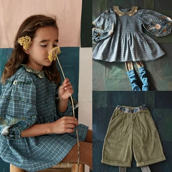 Рокля с цветя модел за момичета, марка BD 2022, Новостите на пролетта, сладка принцеса рокля с бродерии, и дълги ръкави за деца, модни детски дрехи