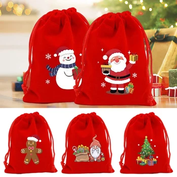 С Коледа, подарък чанта от съвсем малък с принтом Дядо Коледа, Чанта за Съхранение на Големи памучни изделия, Чанта за опаковки за бисквити и бонбони, Нова Година