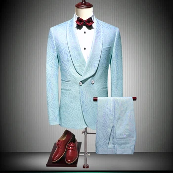 (Сака + панталони) Марка дрехи, мъжки висококачествени бизнес блейзери/Мъжки оборудвана модерен всекидневен костюм от две части, рокля на булката