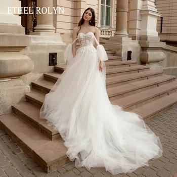 Сватбена рокля Трапецовидна форма ETHEL ROLYN 2023 С Открити Рамене, Сладка Бродерия на Мъниста, Тюлевое Атласное Сватбена рокля Vestidos De Новия