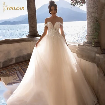 Сватбени рокли принцеса TIXLEAR с открити рамене, дамски елегантни дантелени сватбени рокли с флорални принтом, луксозни тюлевые рокли Vestido De Новия, новост