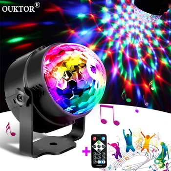 Светлини за дискотеки, активен звука на въртяща се диско топка, RGB LED осветление, ефектно осветление сцена за коледа домашно музикално шоу на DJ