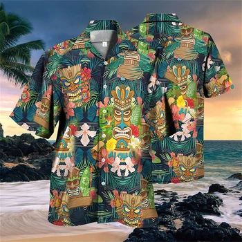 Свободни, Дишащи хавайски ризи с 3D принтом, върхове за плажни партита с къс ръкав, летни мъжки ризи голям размер, новост