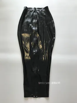 Секси черно фетиш-рокля от латекс с Дължина до щиколоток с цип отпред