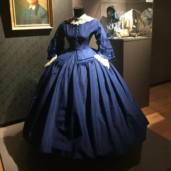 Синя Бална рокля от Викторианската епоха Гражданска война през 1860-те години на 