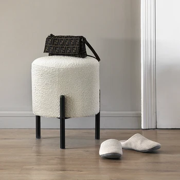 Скандинавски минималистичен домашен табуретка от кашмир агне за всекидневната, кръгла малка табуретка за кея, средновековната дизайнерски мебели за тоалетна масичка
