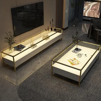 Скандинавски светлина, луксозна модерна минималистичная хол, масичка за чай от закалено стъкло, шкаф за телевизор