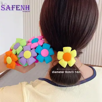 Сладка дъвка за коса с анимационни цвете, цветни цветя превръзка от неопрен за коса за момичета, прическа, притежател на cauda equina, модни аксесоари за коса