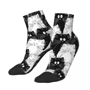 Сладки котешки животни Aniamls, черно-бял модел, чорапи до глезена на крака, мъжки и женски есенни чорапи от полиестер