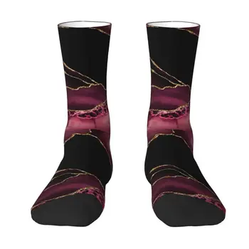 Сладки чорапи с текстура бордо, злато и агата, мъжки и дамски чорапи с 3D-принтом и абстрактни мраморна текстура, спортни и футболни Чорапи