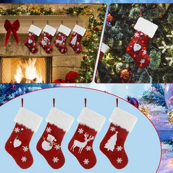 Сладък Коледен отглеждане, декорация за коледната елха, торбичка за бонбони, Снежен човек, Дядо Коледа, принт Лосове, Чорапи за дома Навидад #t2p