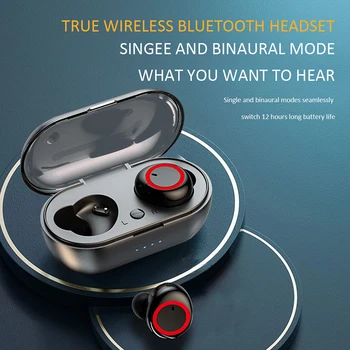 Слушалки Y50 Bluetooth за спорт на открито Безжична слушалка 5.0 със зарядно устройство, дисплей хранене, докосване, слушалки-втулки
