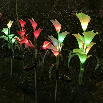 Слънчеви Градински фенери Led лампа на открито, Многоцветен промяна Лилия, Слънчеви цветни светлини за тераса, градина, Коледна украса