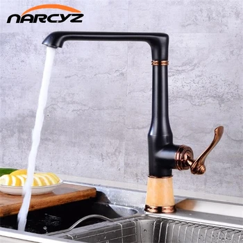 Смесители за кухня от месинг с мрамор смесител, с кухненски смесител с една дръжка, златна отточна тръба на шарнирна връзка смесител за вода на 360 градуса, кухненски XT-109
