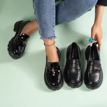 Среден наклон (около 3-5 см) Обувки от изкуствена Гума с Ниско берцем Mary Jane Обувки На Площада Обувки с кръгло Бомбе