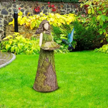 Статуята на феите, изработени от ръцете на смола, 2-в-1, а за птици, с устойчива на атмосферни влияния, водоустойчив, множество, здрава, страхотна скулптура, градински аксесоари За тревата