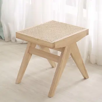 Стол от естествен ратан, кратък столче за спалня, на която можете да седнете, да скандинавски ретро стол от масивна дървесина за обувки, мебели табуретная