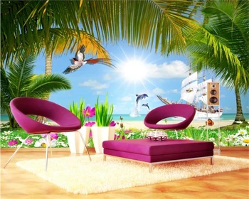 Тапети по поръчка Beibehang остров кокосова палма пейзаж на слънчев бряг телевизор, разтегателен фон монтиране на украса фреска, 3d тапети
