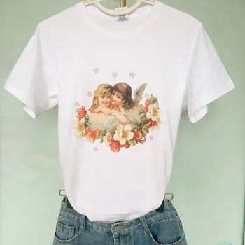Тениска Cherub Hugs Vtg, ретро женска тениска с изображение на инди-пънк-рок-група, дамски блузи, основни тениски с кръгло деколте