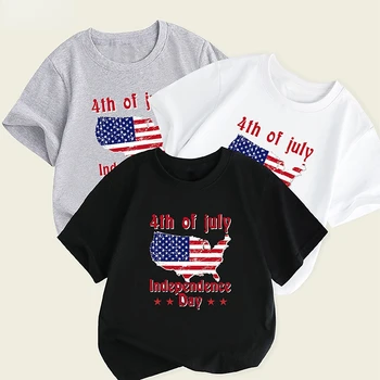Тениска с флага на САЩ за момчета и момичета, на 4 юли, реколта тениска, детски памучен тениска с кръгло деколте, тениски в стил хип-хоп, градинска облекло Harajuku