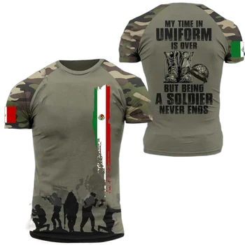 Топ с принтом мексикански ветерани и националната емблема, мъжки дрехи големи размери, с кръгло деколте, пуловер, тениска за армията на момчетата с къс ръкав