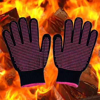Топлоустойчиви ръкавици за барбекю от памук и Силикон 300 градуса по Целзий, Нескользящие за Стайлинг на Коса