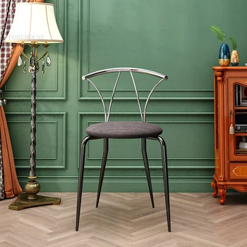 Трапезни столове Nordic от неръждаема стомана за кухня Модерна минималистична трапезария стол с метална облегалка Лесен луксозна единична стол за почивка