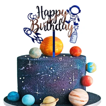 Украса за парти в чест на рождения Ден в космоса, блестящ topper за торта с космонавт, детски аксесоари за душ, тематични декорация за партита в стила на космонавта