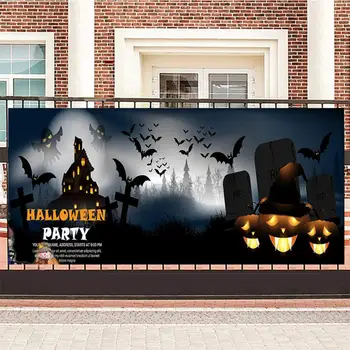 Украса с привидением на Хелоуин, на фона на Хелоуин, Зловеща украса за гаражни врати за Хелоуин, добра работа на закрито/на открито за дома