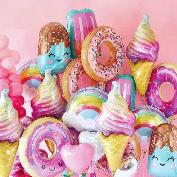 Украса тематични партита с пончиками-сладолед, сладко парти по случай рождения ден на ярки цветове, това е детска играчка, детски душ, балон от алуминиево фолио
