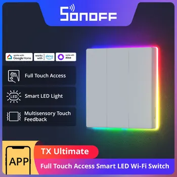 Умен стенен прекъсвач SONOFF TX Ultimate с пълен сензорен достъп, led лампа Edge, мултисензорен дистанционно управление eWeLink чрез Алекса Google
