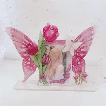 Фоторамка творческа форма Лесна инсталация Поставка за Фотокарточек Декоративна Акрилна Настолна 3D Рамка за снимки С пеперуда и цвете