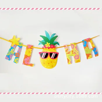 Хавайски банер с ананас, летни гирлянди на тема плодове Алоха, Хавайски цветя венец, банер, декор за тропическа пясъчна партита