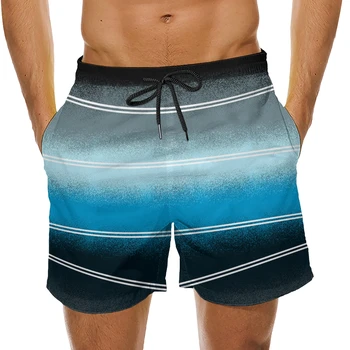 Хавайски мъжки бански със сини градиентным дизайн, плажни универсални класически модерен удобни плажни шорти