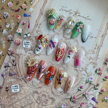 Хипстер Дама Цветна маслени картини Цветя Рози 3D Самозалепващи Стикер за декорация на нокти Реколта стикер за маникюр САМ на Едро