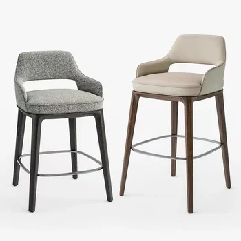 Хит на продажбите, нов въртящи американски бар стол от масивно дърво, модерен прост дизайнерски стол с високата прическа и облегалка, италиански домакински кожа