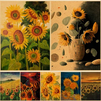 Цветен Пейзаж, Плакати с образа на слънчогледово масло, Стикери за стена от крафт-хартия, Декор, Кабинет, Бар, кафене, стенописи