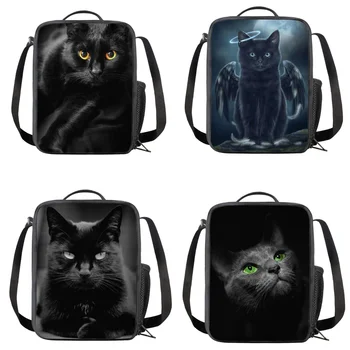Чанта за обяд с принтом черна котка, изолирани Преносими чанти-хладилници, Термосумка за пикник, ланчбокс за жени и момичета, Lancheira, чанта за обяд