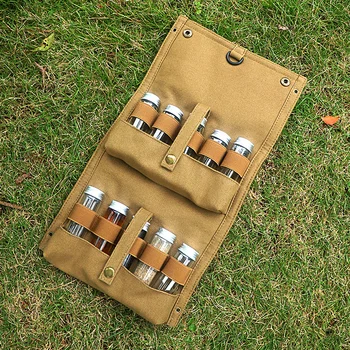 Чанта за съхранение на открито, Преносима чанта за съхранение на подправки и сосове за барбекю, комбиниран набор от стъклени бутилки, пътна холщовая чанта за пикник