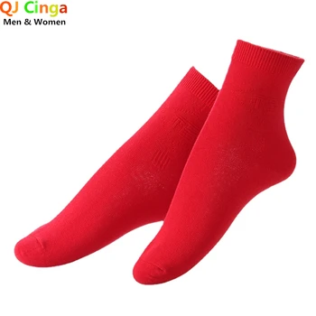 Червени чорапи в китайски стил, мъжки и женски дишащи чорапи със средна дължина, абсорбиращи потта от памук и бамбуково влакно