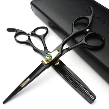 Черен 6-инчов персонализирани скъпоценен камък-Японска неръждаема стомана, професионален набор от специални ножици за салон, фризьорски салон специални ножици за коса