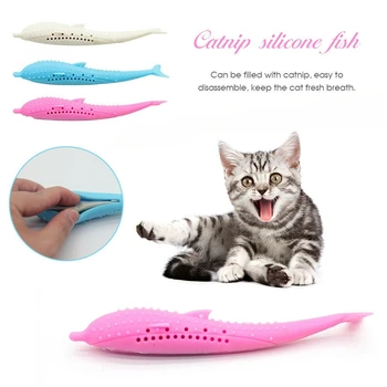 Четка за зъби във формата на Риба за котки, силиконова моларна пръчка за домашни любимци, играчки За почистване на Зъби за Котки