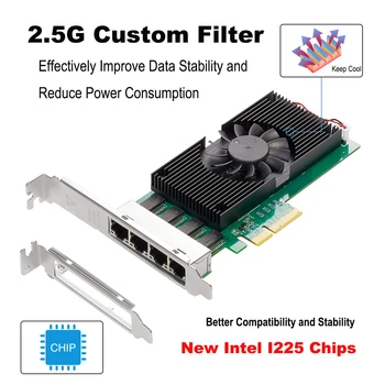 Чипове на Intel I225 4 порта 2,5 G RJ-45 Мрежов адаптер, PCIe PCI Express четырехпортовый 100/1000 М/2500 Mbps Гигабитная мрежова карта lan Ethernet